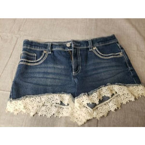 JORDACHE Girls Jean Shorts Size 16. 5 Pocket Lace On Botton of Legs